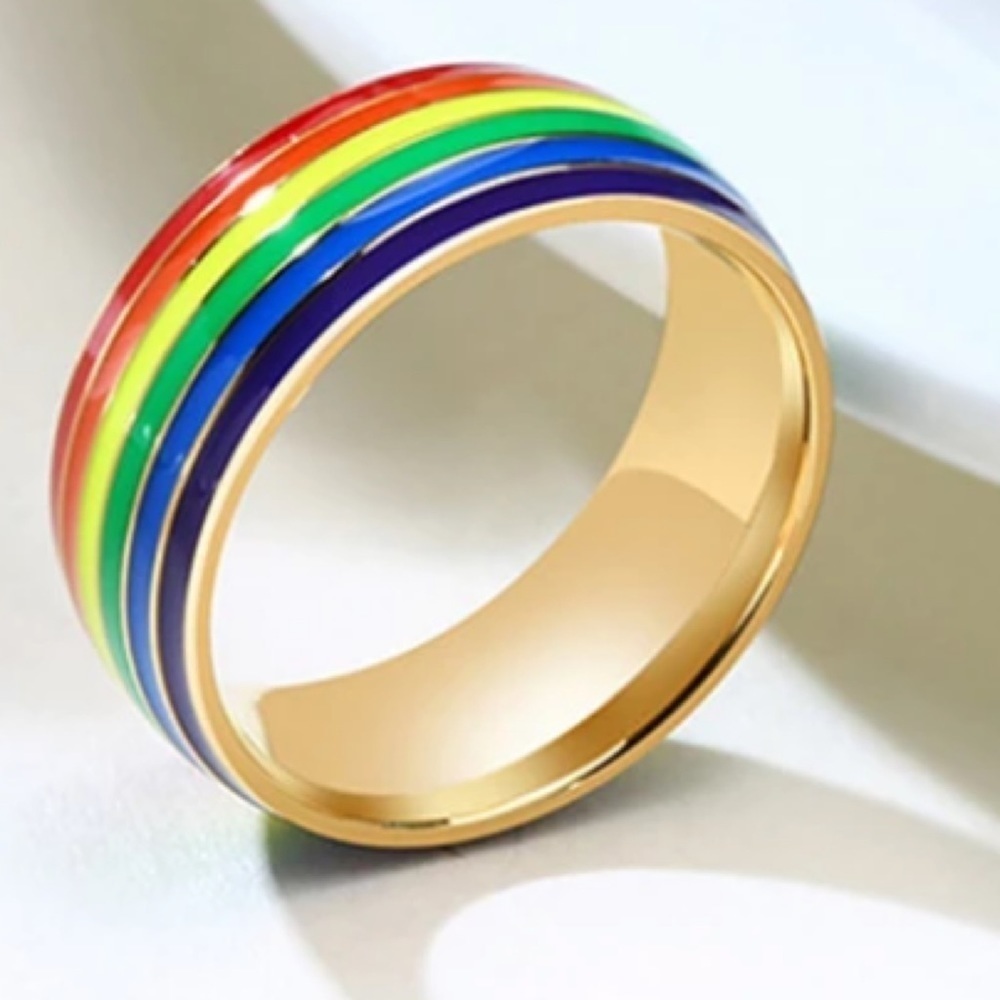 Rainbow Pride Gold-Tone Color Wedding Style Ring